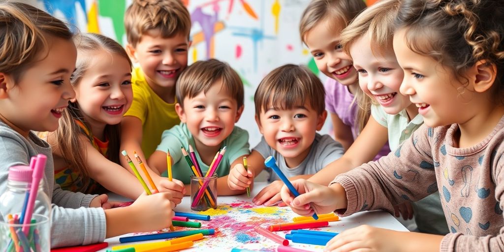 Children creating art and enjoying creative expression together.