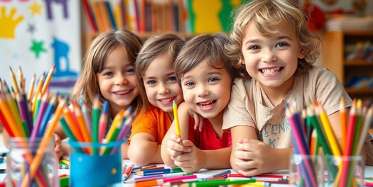 Children happily creating colorful custom art.