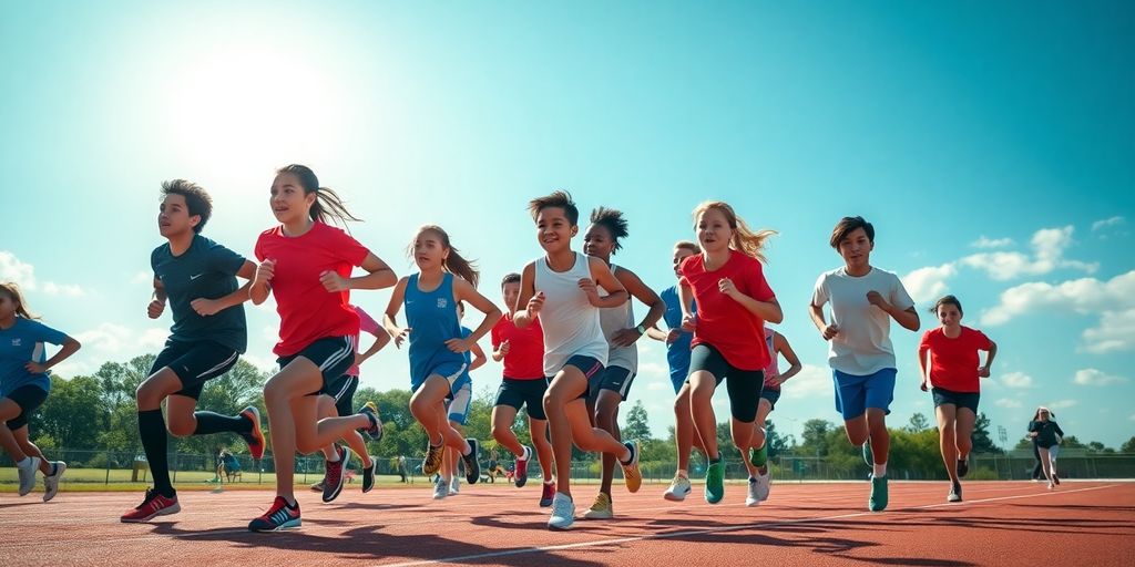 Young athletes training on a track, showcasing determination and teamwork.