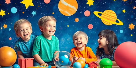 Children exploring outer space with joy and imagination.
