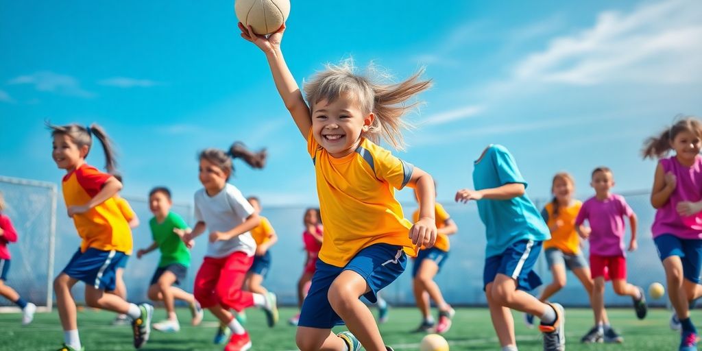 Young athletes playing sports, radiating joy and determination.