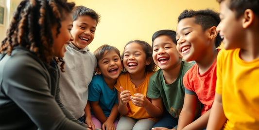 Children laughing and learning together in a playful setting.