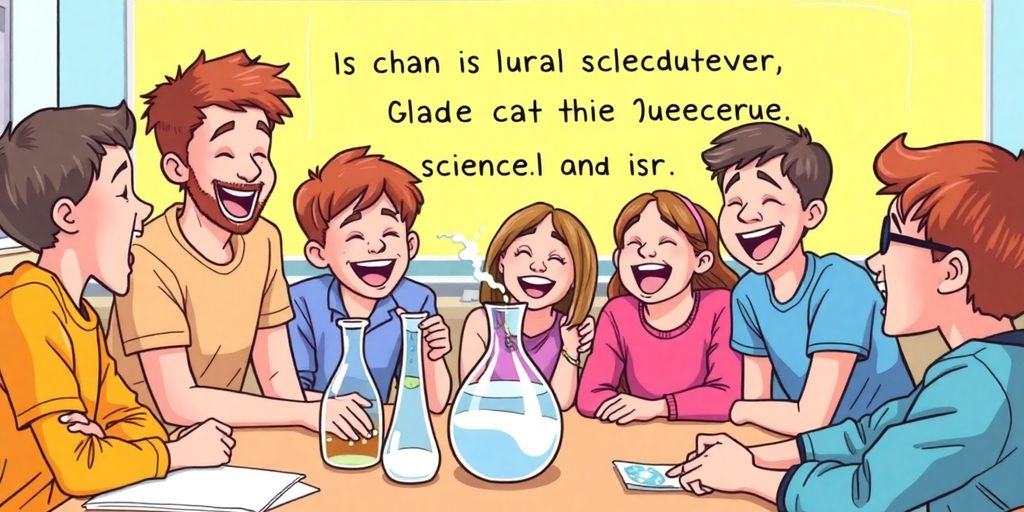 Students laughing together in a fun science classroom setting.