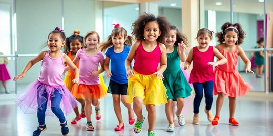 Children dancing joyfully in colorful outfits, radiating happiness.