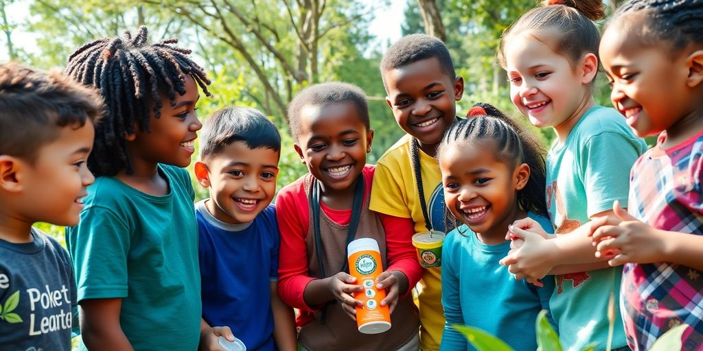 Children collaborating outdoors, embodying leadership and teamwork.