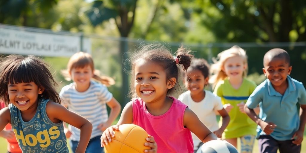 Joyful kids playing and laughing outdoors.