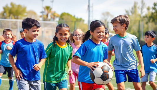 Kids playing soccer and basketball with enthusiasm and teamwork.