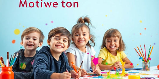 Children painting with bright colors and art supplies.