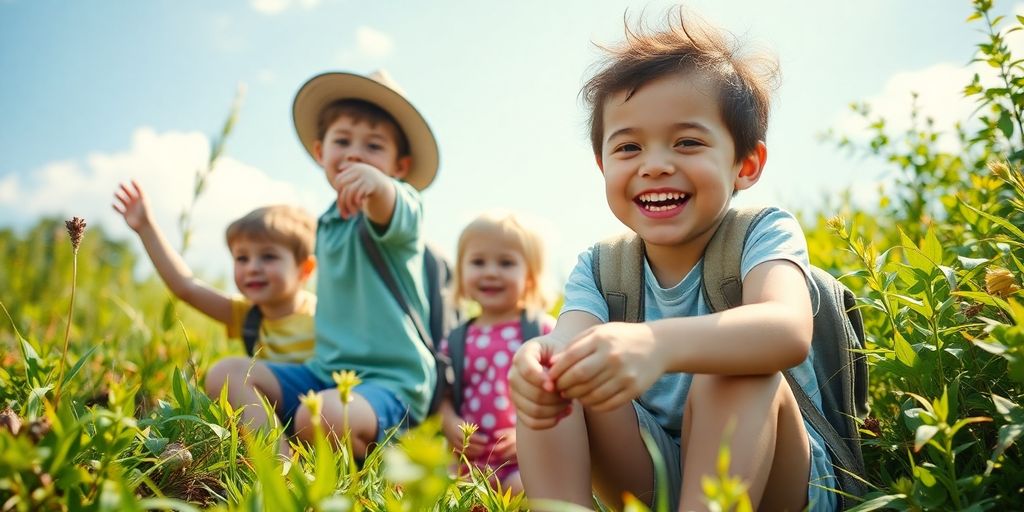 Children exploring nature, filled with joy and imagination.