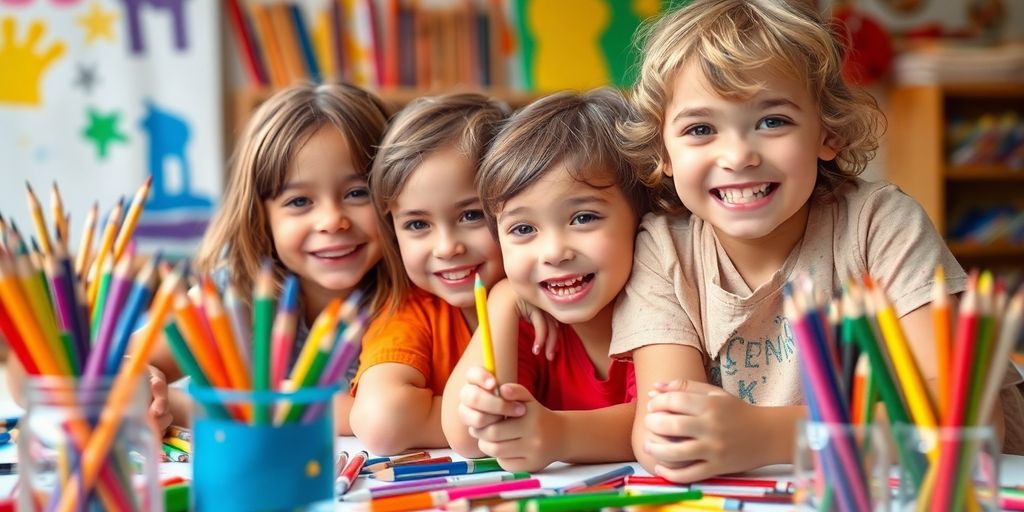 Children happily creating colorful custom art.