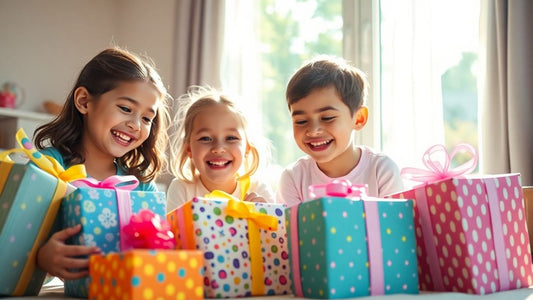 Children happily receiving unique birthday gifts.