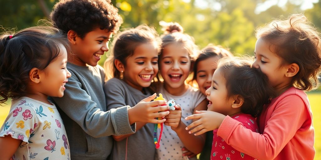 Children sharing smiles and a hug.