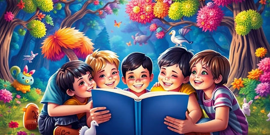 Children enjoying a magical storytelling moment in nature.