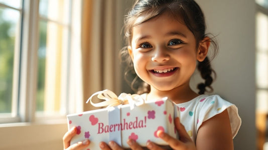 Happy girl with personalized birthday gift
