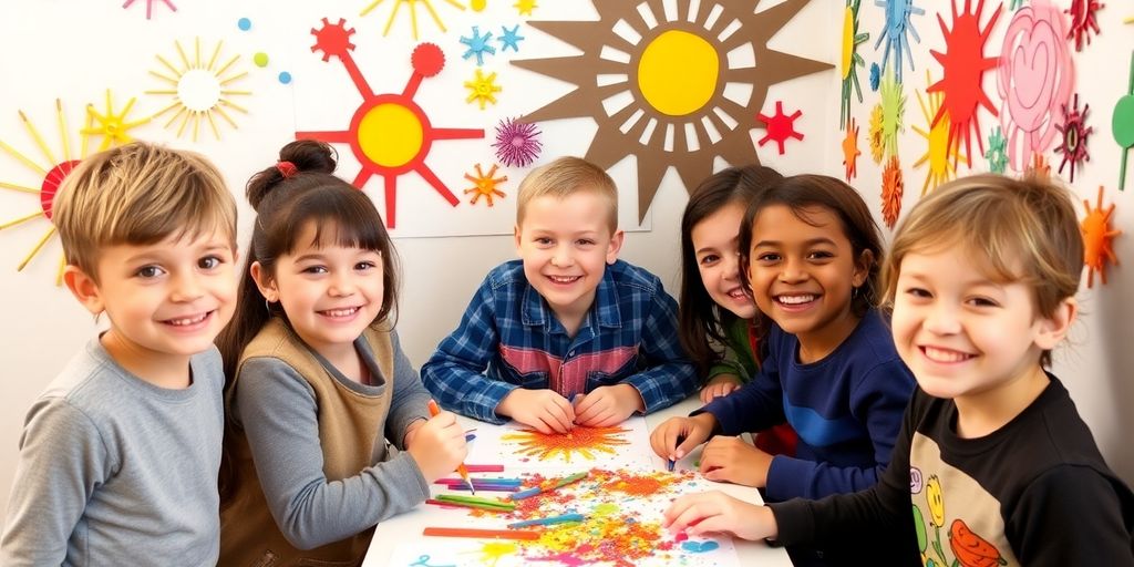 Children creating colorful personalized wall art.