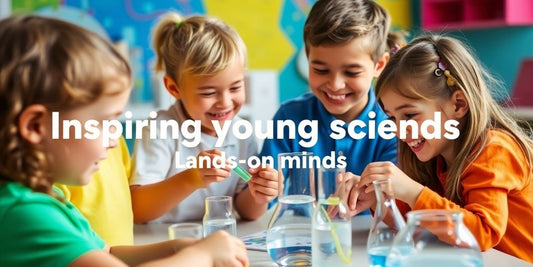 Children joyfully engaging in science activities together.