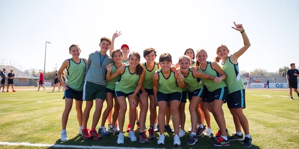 Young athletes celebrating victory on a field.