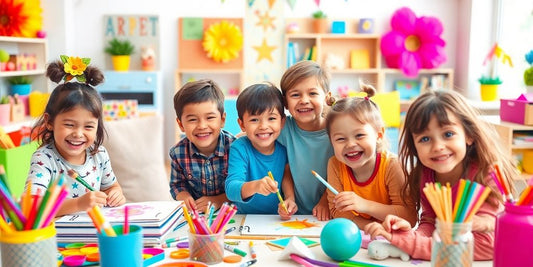 Happy children enjoying creative activities together outdoors.