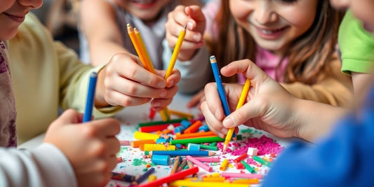 Children happily creating unique personalized art projects.