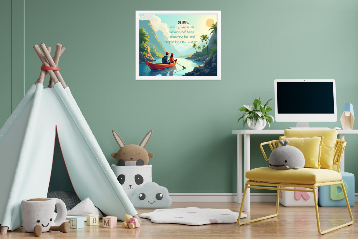 Personalized adventure quote poster for kids to spark imagination and creativity.
