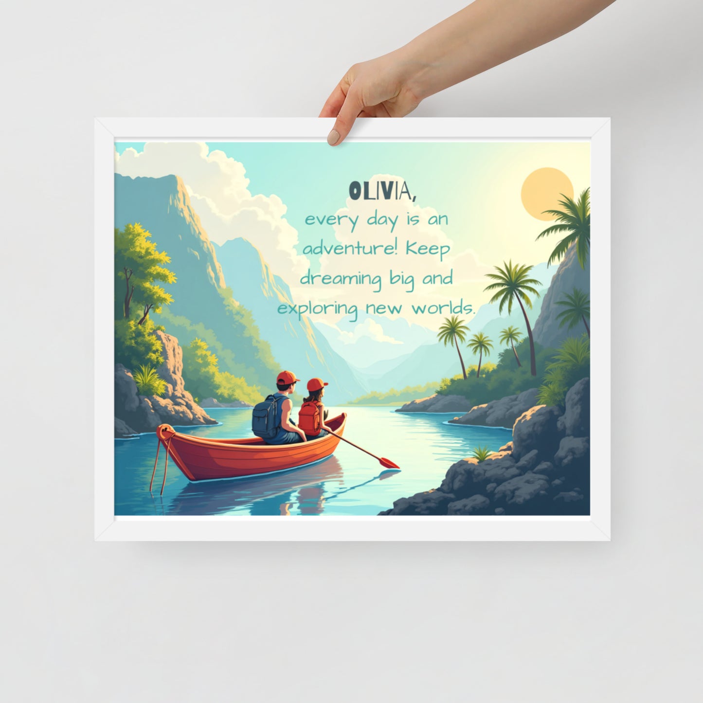 Adventure-themed personalized quote poster for kids to encourage creativity and imagination.
