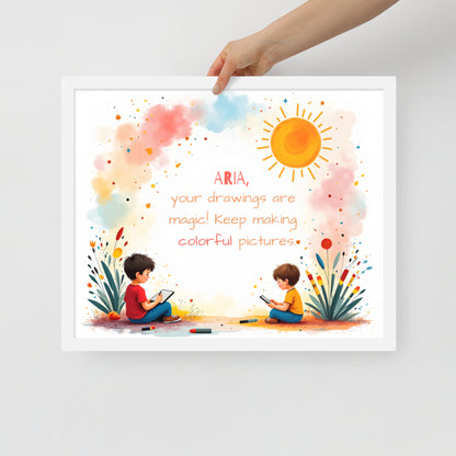 Artist-themed personalized quote poster for kids to encourage imagination and magic.