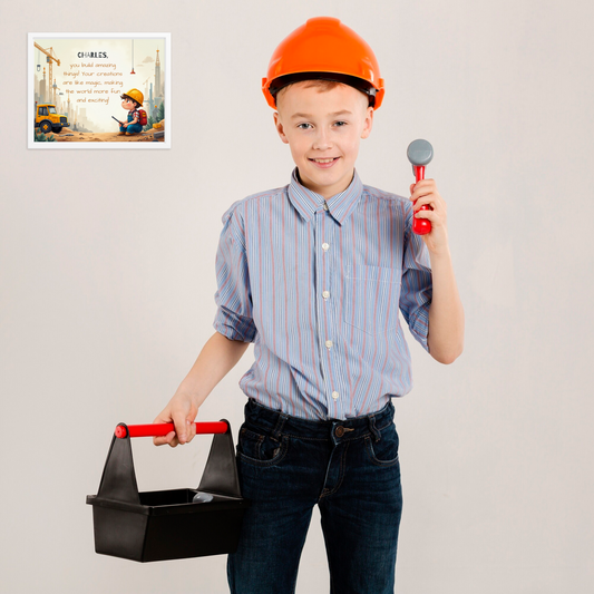 Personalized builder quote poster for kids to inspire them to dream big and create.