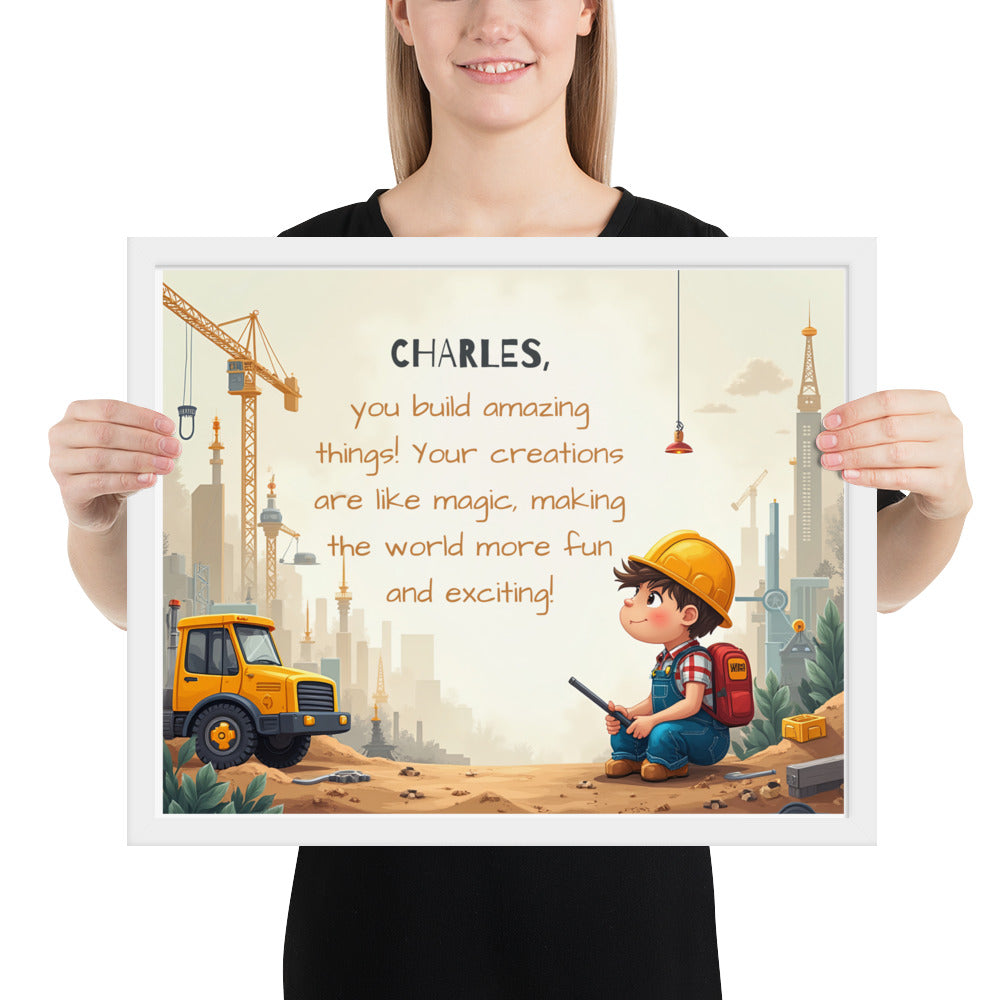 Customized builder quote poster for kids encouraging big dreams and creativity.