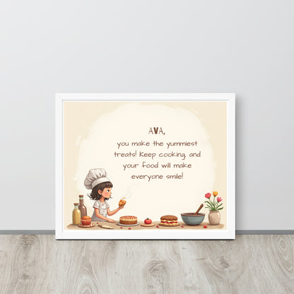Motivational personalized chef poster for kids to encourage cooking with passion and imagination.