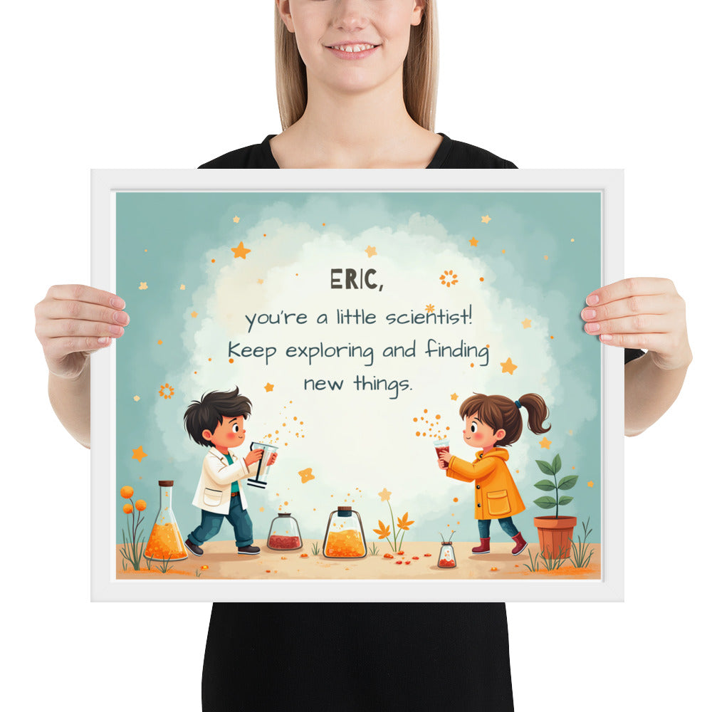 Customized scientist quote poster for kids encouraging curiosity and a passion for science.
