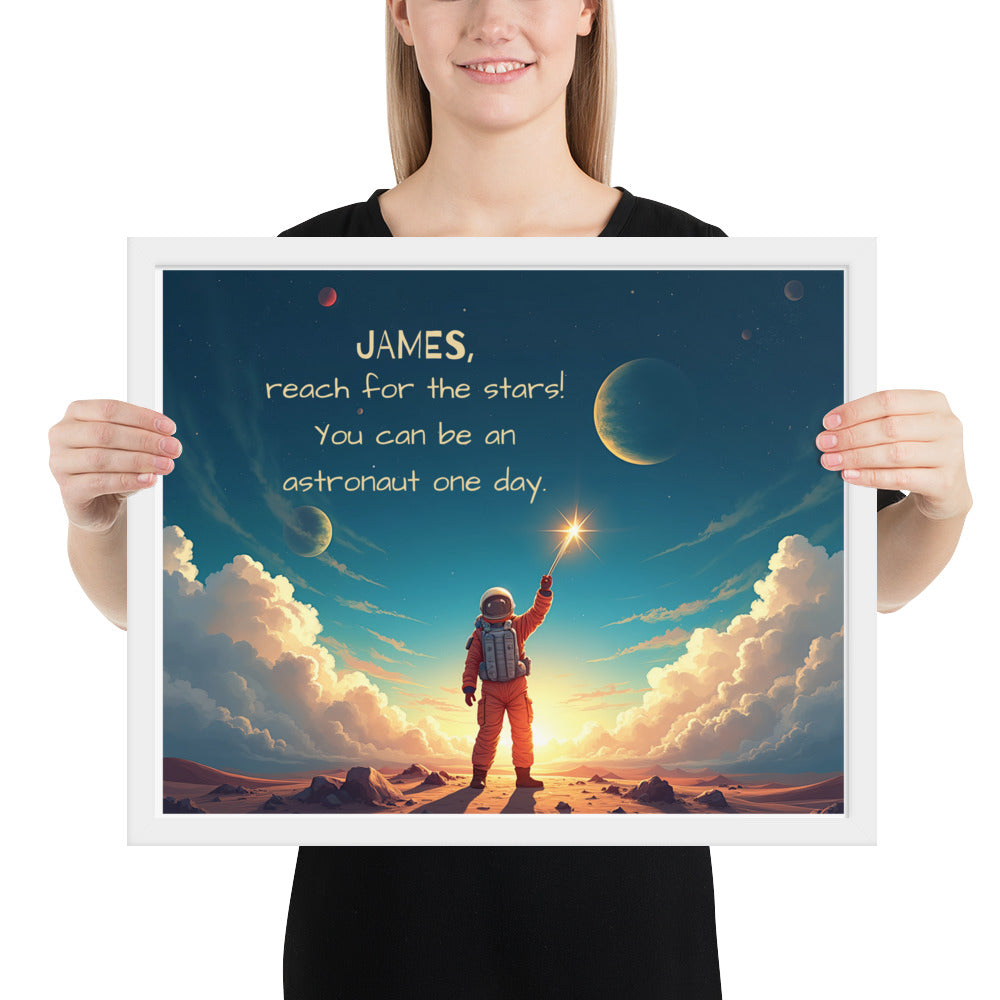 Customized space explorer quote poster for kids encouraging curiosity and dreams of outer space.