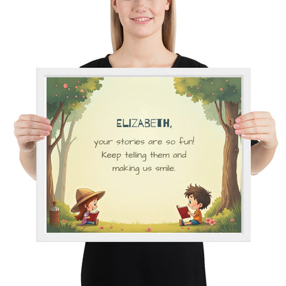 Customized storyteller quote poster for kids encouraging imagination and joyful expression.