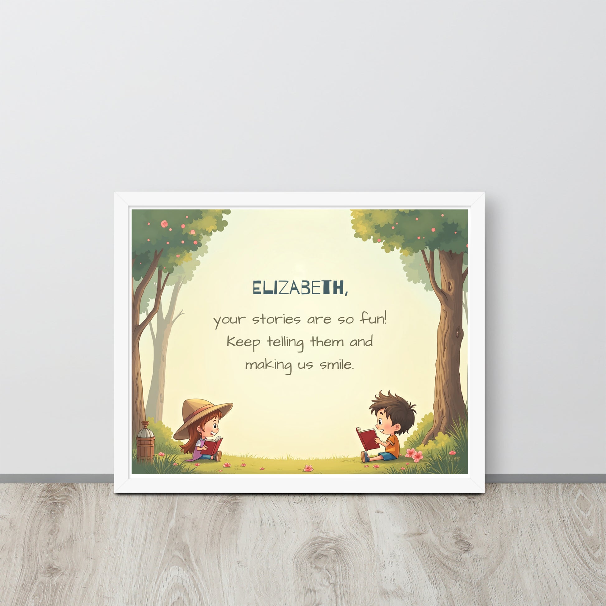 Motivational personalized storyteller poster for kids to encourage joyful storytelling and imagination.